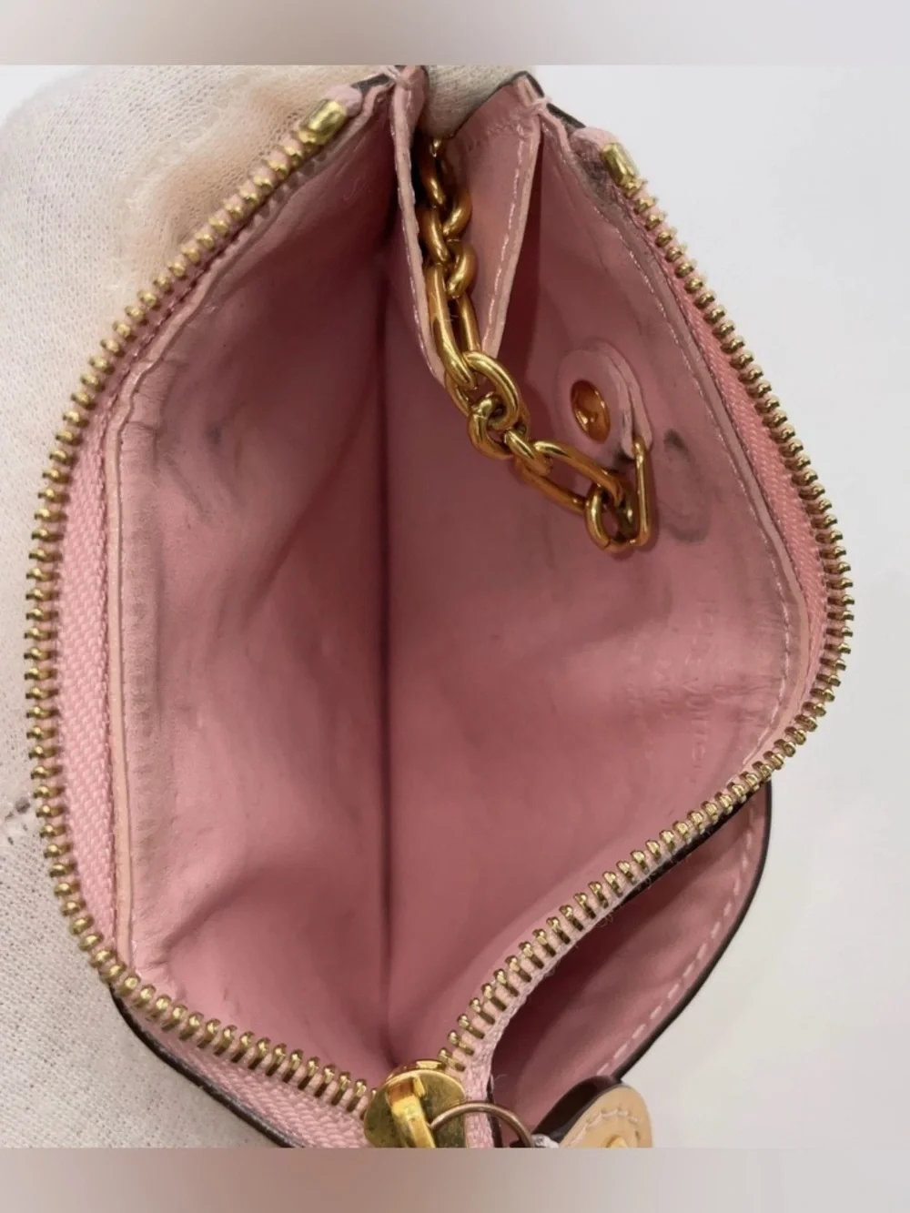 Auth Louis Vuitton Monogram Vernis Pochette Clé NM Orange/Beige